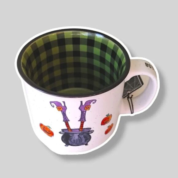 Halloween Bottoms Up Witches Gingham Print Ceramic Camper Mug NWT - Picture 11 of 16